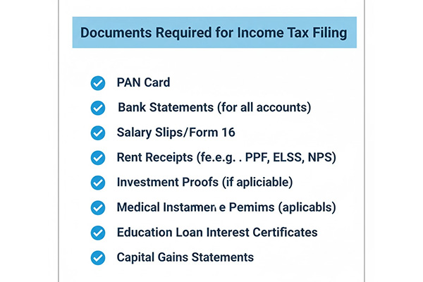 Checklist of documents for income tax return filing