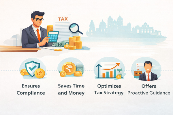 Income tax consultant in Ahmedabad advising a business owner on tax planning