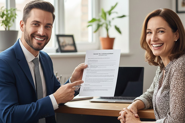 Income tax consultant assisting client with ITR filing